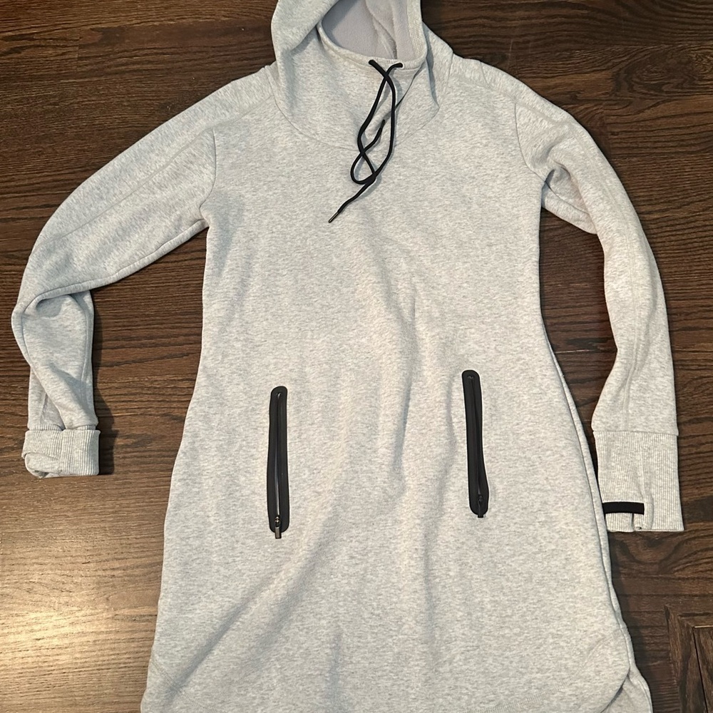 Athleta Gray Hooded Sweatshirt Dress